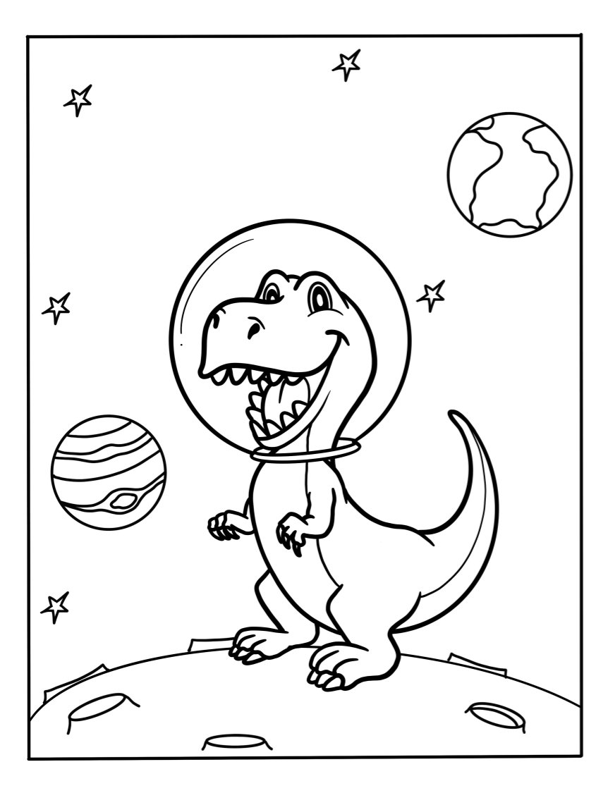 Astronaut-Dinosaur-Coloring-Page