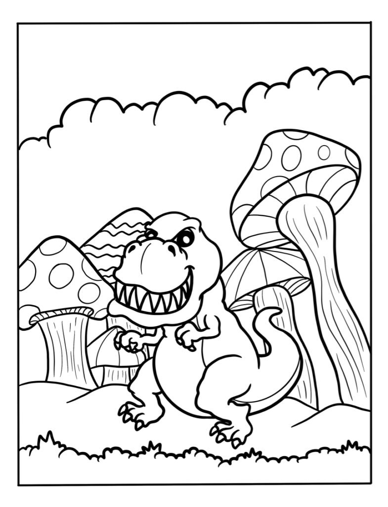 Mushrooms-Dinosaur-Coloring-Page