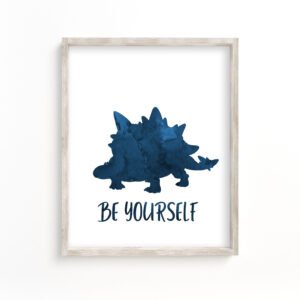 Be Yourself, Dinosaur Wall Art, Navy Dinosaur Pictures, Kids Room Decor, Euoplocephalus