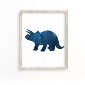 Triceratops Wall Art, Printable, Digital Download, Dark Blue, For 8x10 Dinosaur Prints