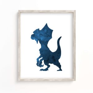 Dilophosaurus - Dark Blue Dinosaur Art - (DIGITAL DOWNLOAD) - For 8x10, 4x6, 5x7, 11x14, A4 Prints