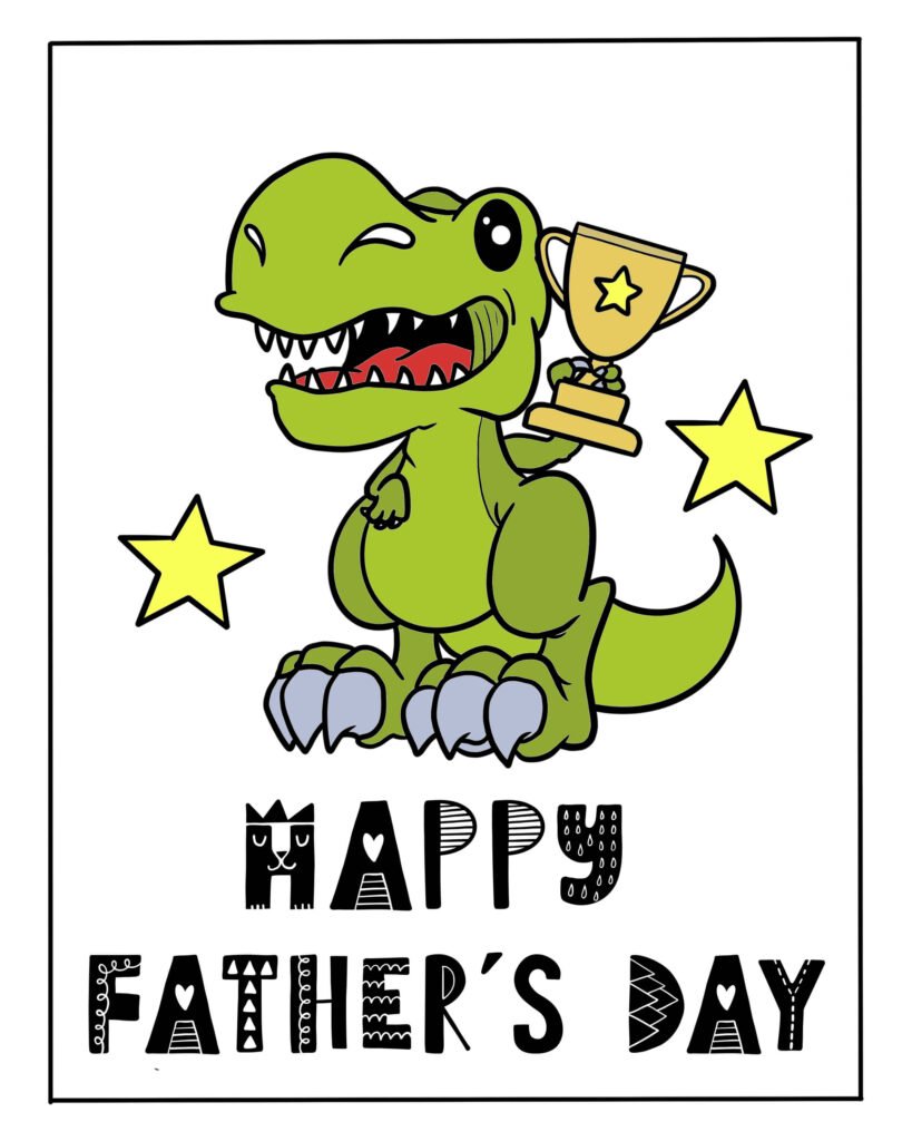 image shows a dinosaur coloring page for fathers day