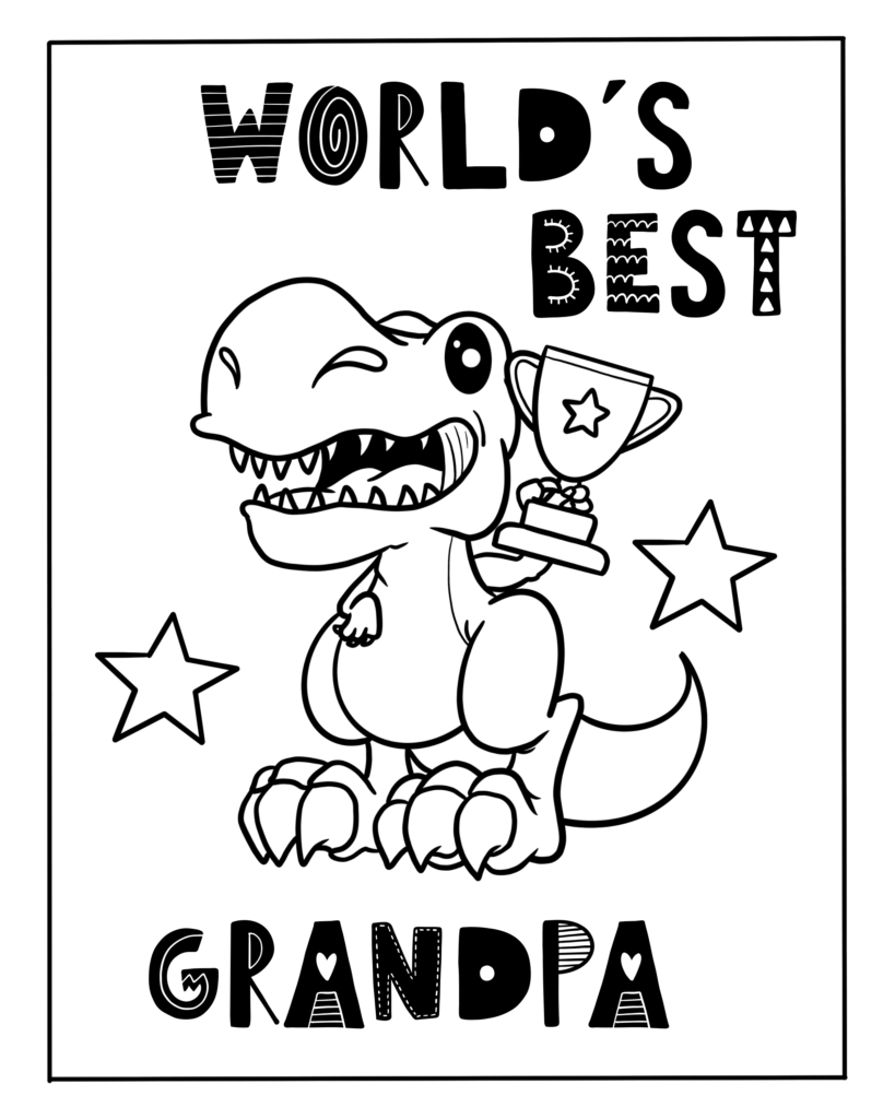 a coloring page for grandpa with a t rex