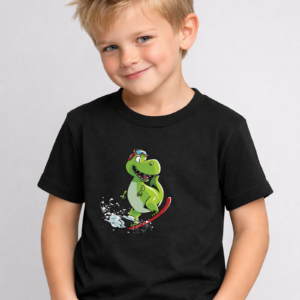 Snowboarding T Shirt For Boys, Snowboard Dinosaur, T Rex