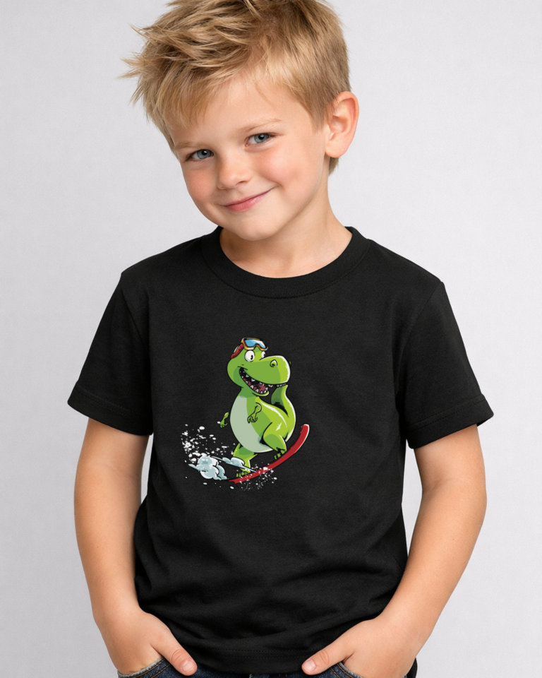 Snowboarding T Shirt For Boys, Snowboard Dinosaur, T Rex