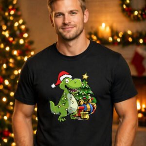 T Rex Christmas Shirt For Men, Santa Tyrannosaurus