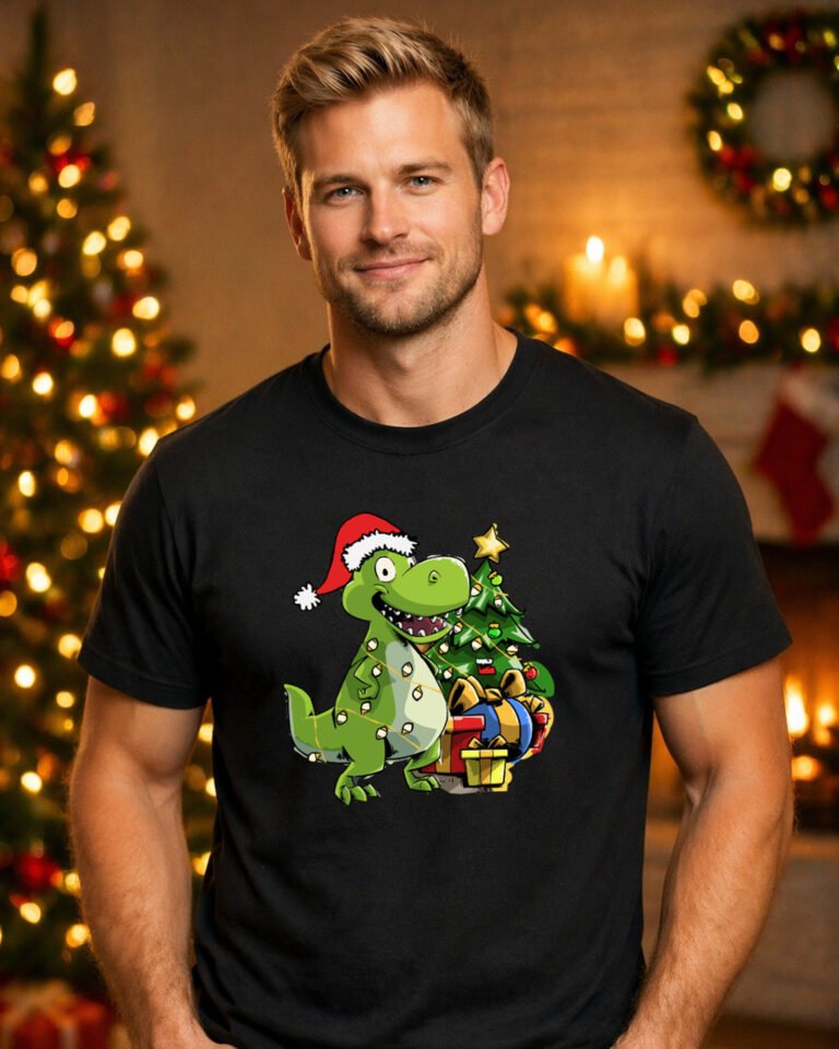 T Rex Christmas Shirt For Men, Santa Tyrannosaurus