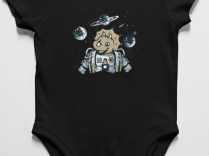 baby clothes with a space dinosaur on it