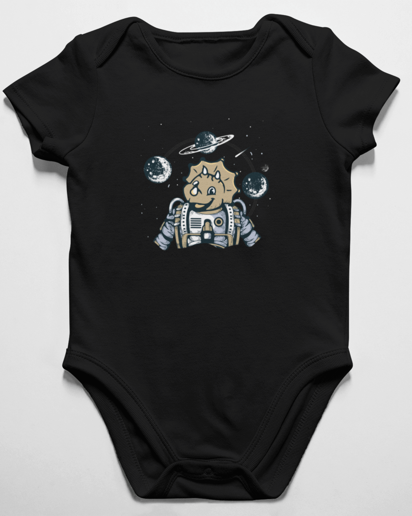 baby clothes with a space dinosaur on it