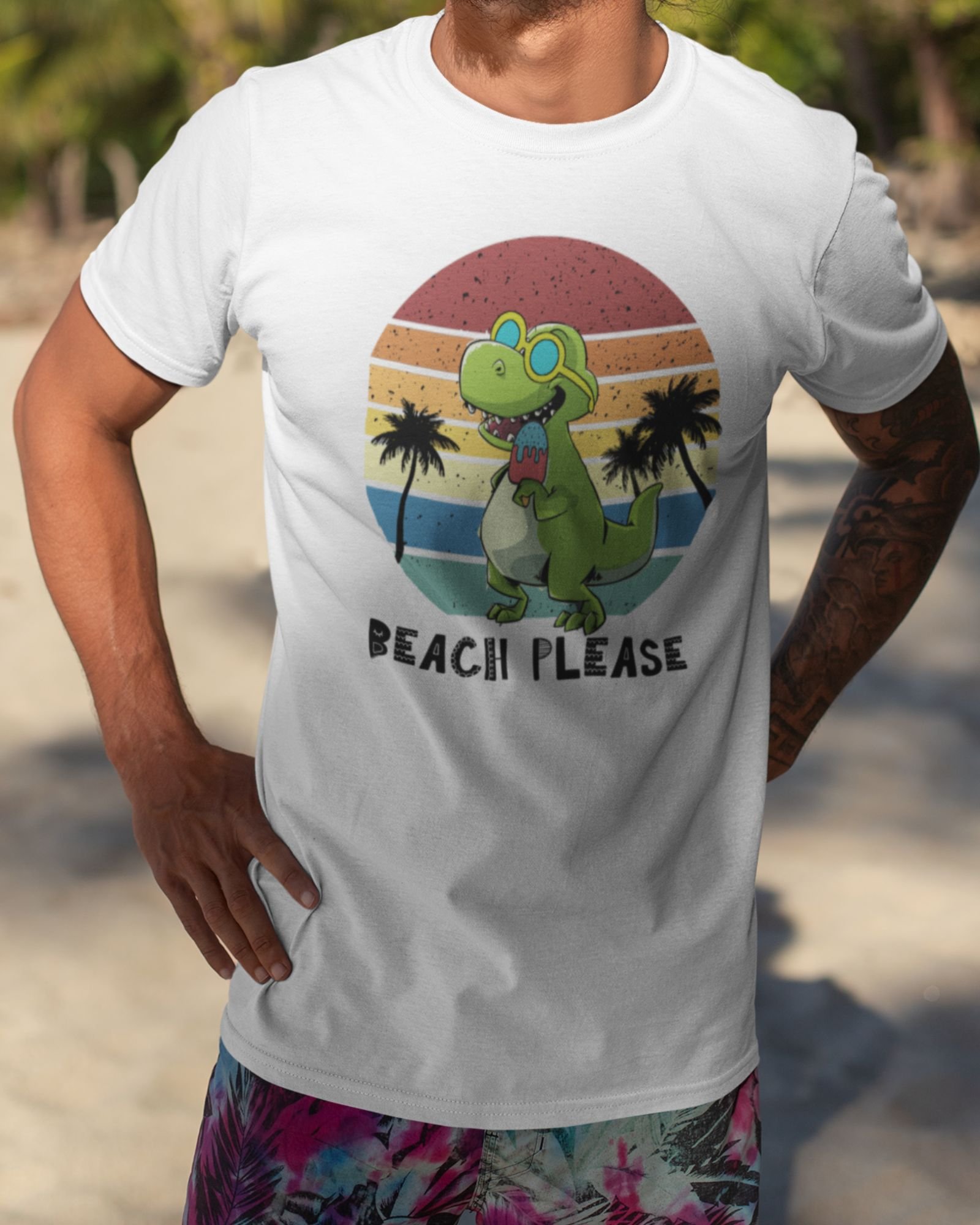 Beach Please, Dinosaur Shirt, T Rex, Summer Vacation Shirts For Men