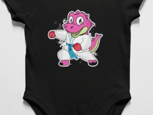 onesie with a mma or martial arts dinosaur on it