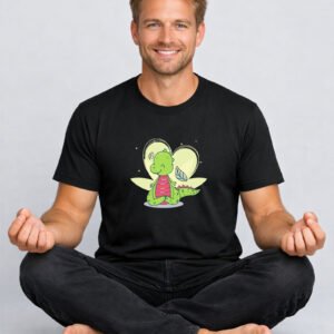 Mens Meditation T Shirt With A Dinosaur, Cute Animals