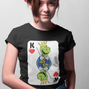 girl wearing a dinosaur shirt
