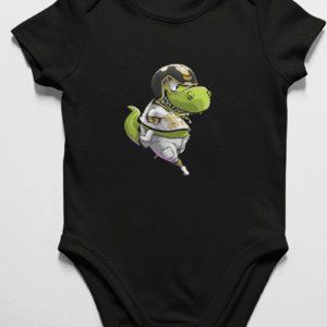 onesie with a football playing dinosaur on it