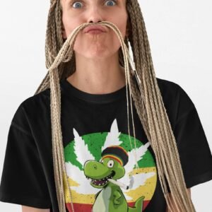 Funny Weed T Shirt For Women Who Love Dinosaurs And Cannabis, T Rex Smoking A Blunt