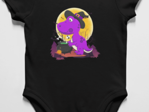 onesie with a dinosaur witch on it