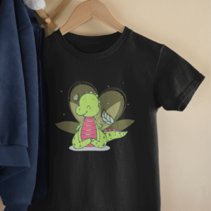 a t shirt for kids with a meditating dinosaur