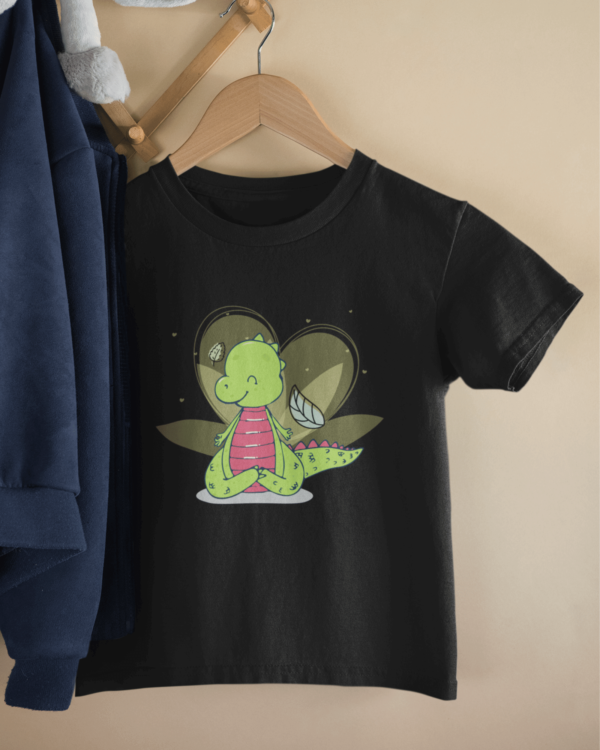 a t shirt for kids with a meditating dinosaur