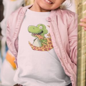 Pizza Shirt For Girls, With a T Rex Dinosaur