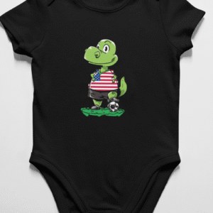 onesie baby clothes with a soccer dinosaur design on it