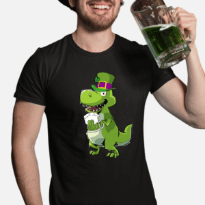 St Patrick's Day Shirt For Men, Beer Drinking Dinosaur, Animals, T Rex