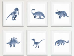 navy dinosaur wall art set