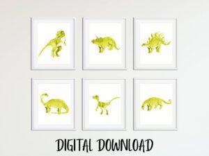 yellow dinosaur art for r the kids room or nursery