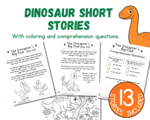 🦖 Dinosaur Short Story and Worksheet Bundle – Read, Color, and Learn with Your Favorite Dinosaurs! 🦕