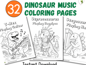 Musician Coloring Pages with Dinosaurs - 32 Printable PDF Sheets