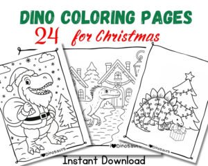 product picture for 24 dinosaur coloring pages for christmas featuring 3 examples