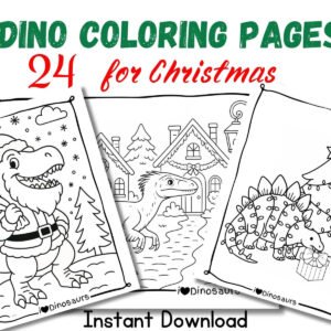 product picture for 24 dinosaur coloring pages for christmas featuring 3 examples