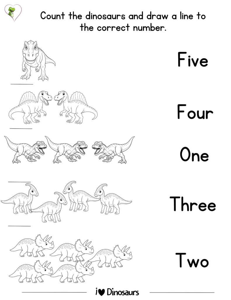 printable dinosaur counting worksheet for preschool and kindergarten