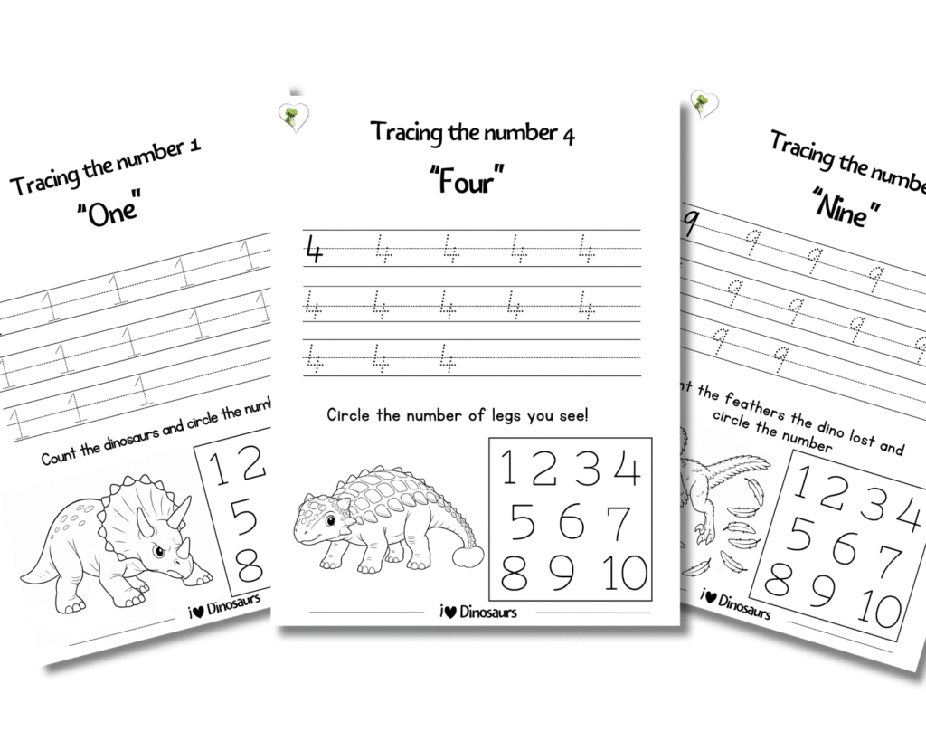 this picture shows three number tracing worksheets