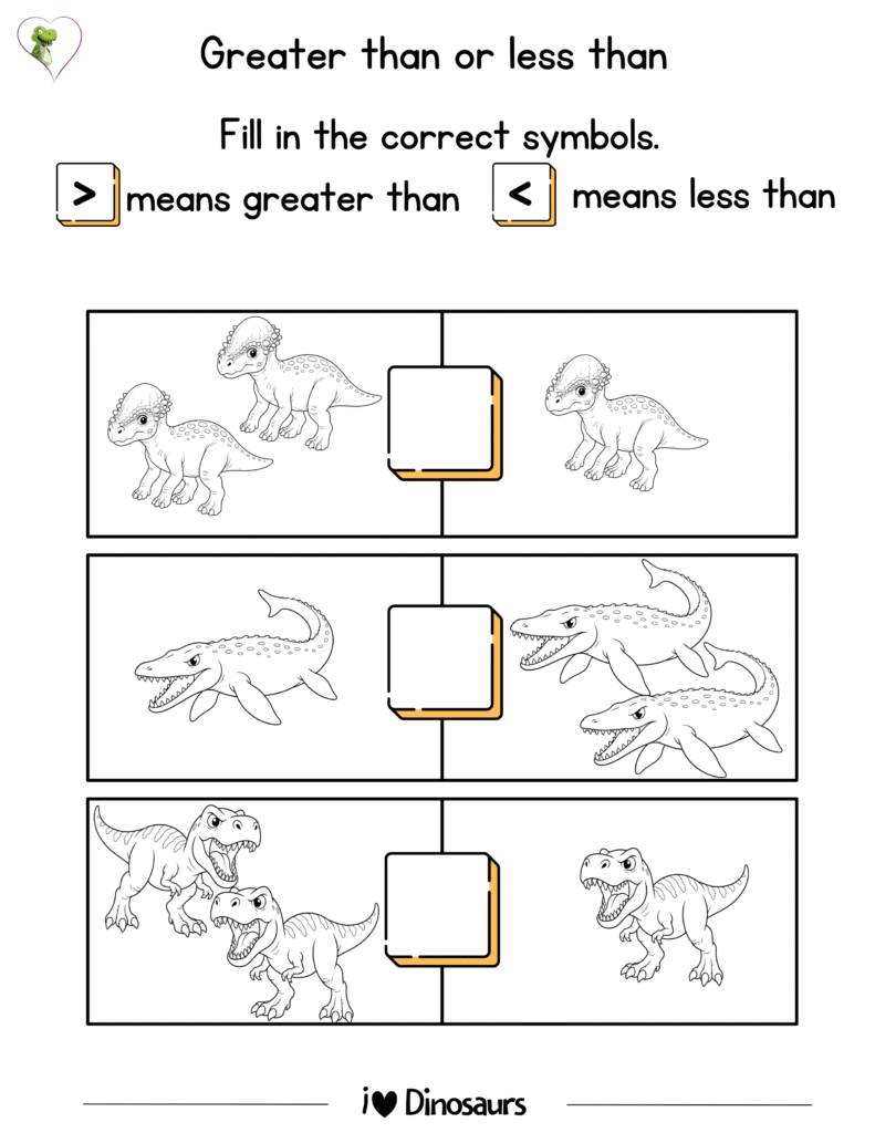greater than less then worksheet for preschool and kindergarten