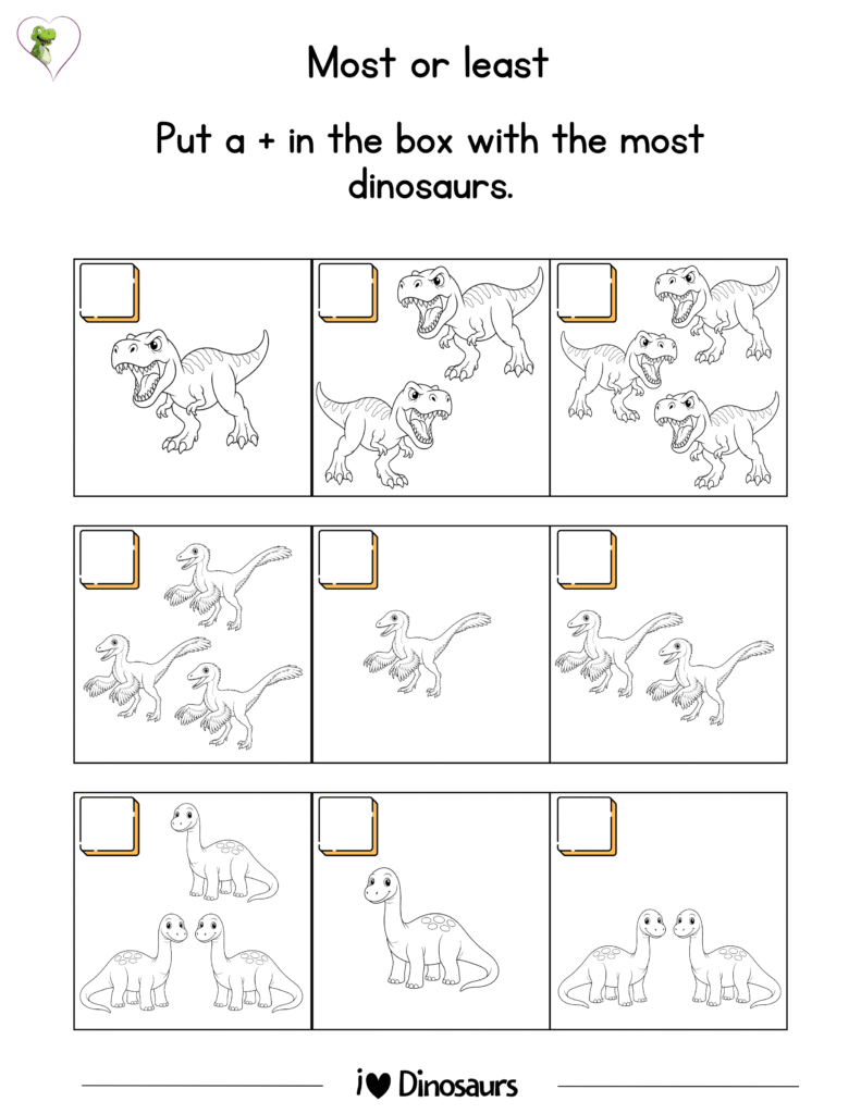 most or least worksheet for preschool and kindergarten
